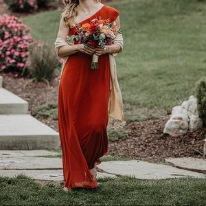 LEVKOFF (#LEVKOFF) Orange One-Shoulder Maxi Dress Size 4